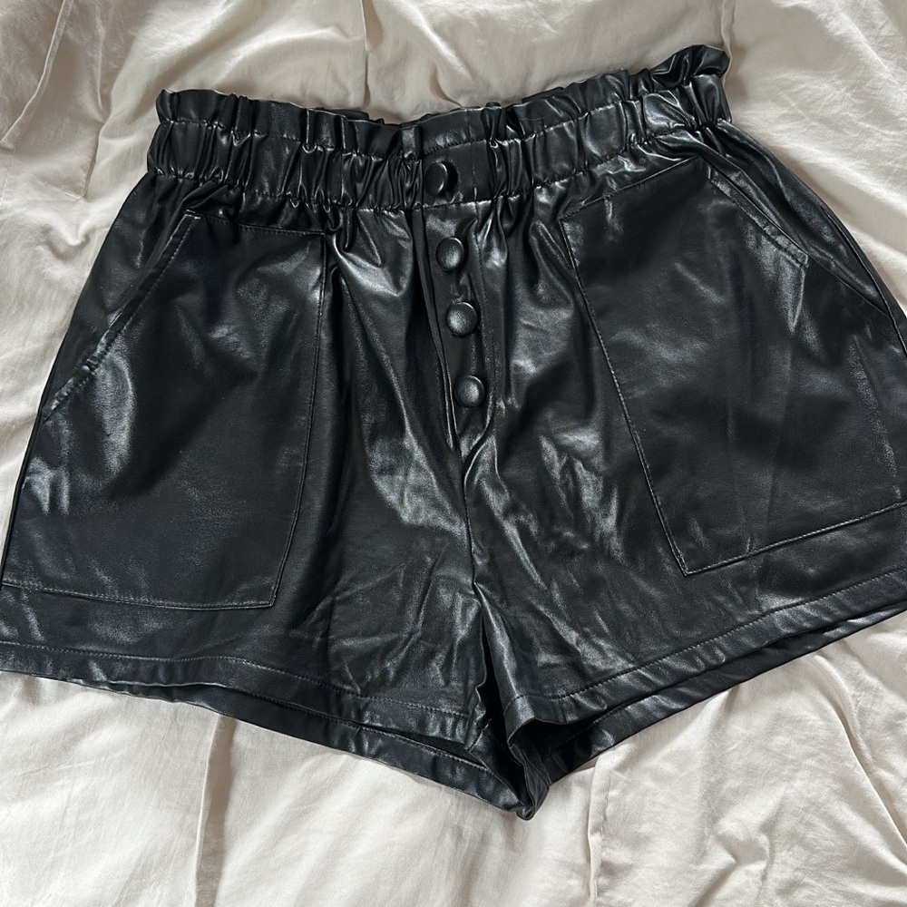 SHEIN Black High Waist Faux Leather Shorts